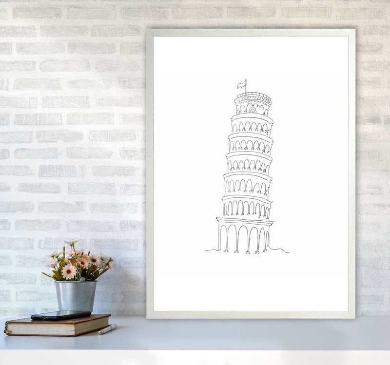 One Line Pissa Tower Art Print by Seven Trees Design A1 Oak Frame