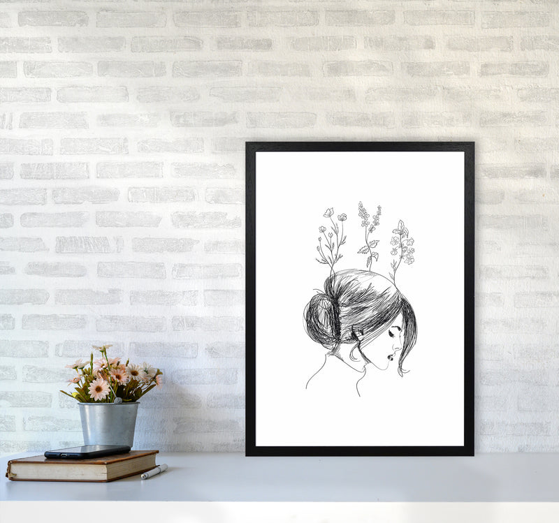 Hand Drawn Flower Girl Art Print by Seven Trees Design A2 White Frame
