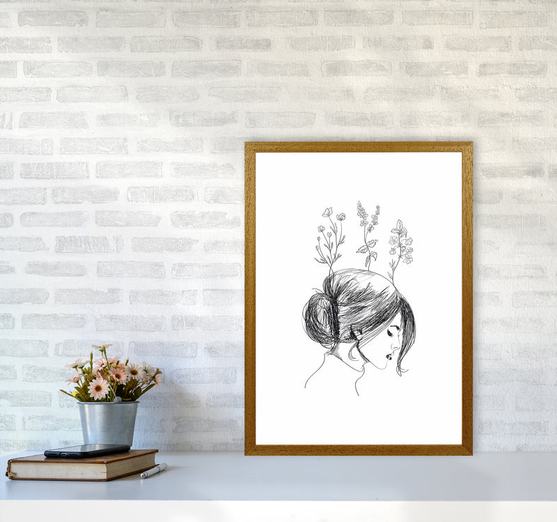 Hand Drawn Flower Girl Art Print by Seven Trees Design A2 Print Only