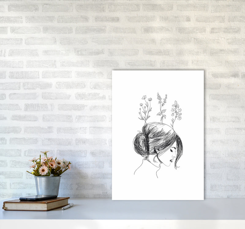 Hand Drawn Flower Girl Art Print by Seven Trees Design A2 Black Frame
