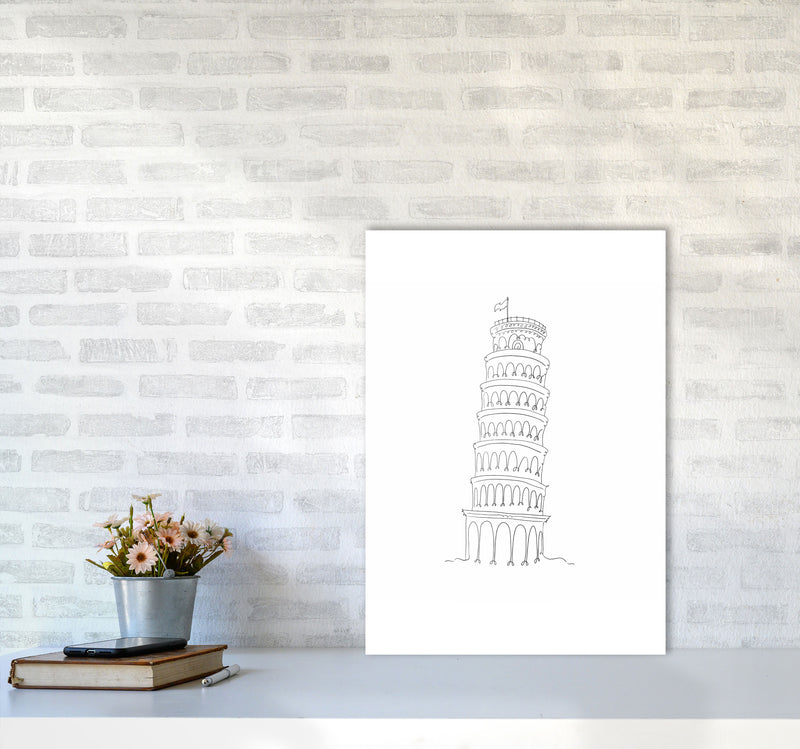 One Line Pissa Tower Art Print by Seven Trees Design A2 Black Frame