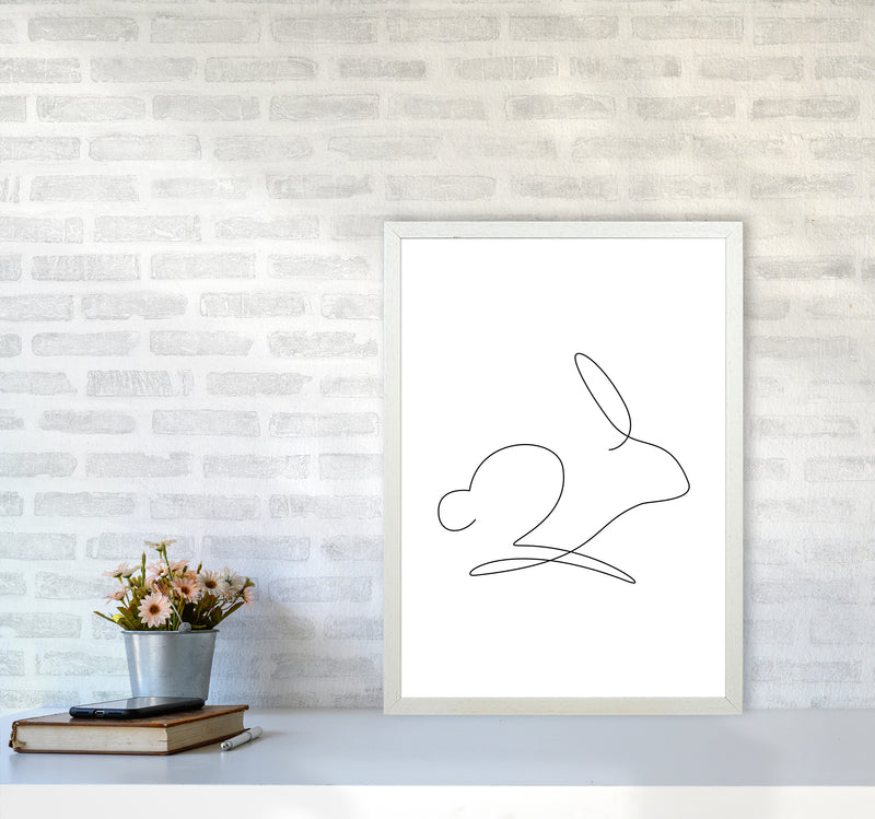 One Line Rabbit Art Print by Seven Trees Design A2 Oak Frame