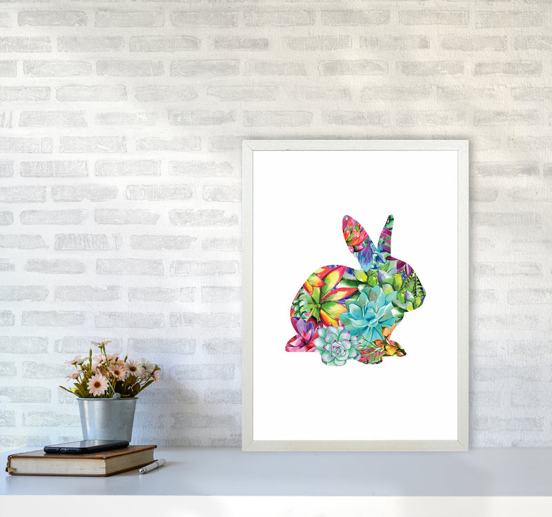 Succulents Bunny Animal Art Print by Seven Trees Design A2 Oak Frame