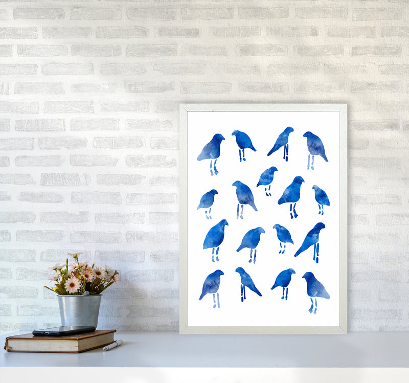 The Blue Birds Art Print by Seven Trees Design A2 Oak Frame