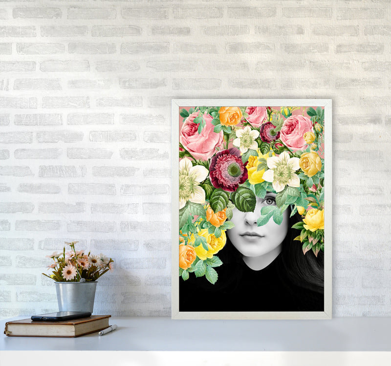 The Girl And The Flowers II Art Print by Seven Trees Design A2 Oak Frame
