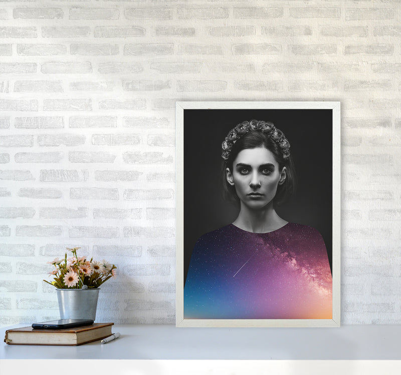 The Girl And The Stars Art Print by Seven Trees Design A2 Oak Frame