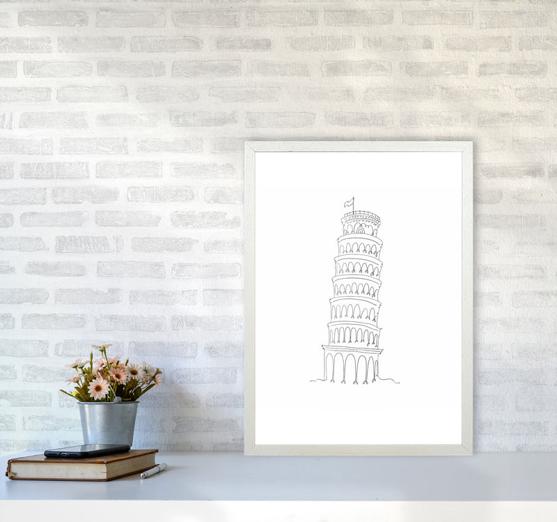 One Line Pissa Tower Art Print by Seven Trees Design A2 Oak Frame