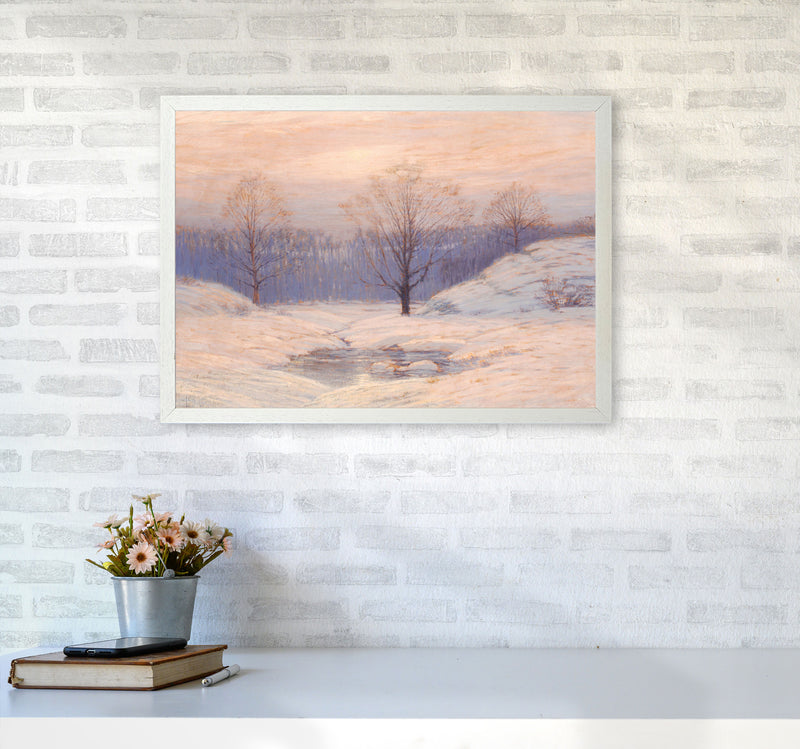Snowy Sunset Art Print by Seven Trees Design A2 Oak Frame