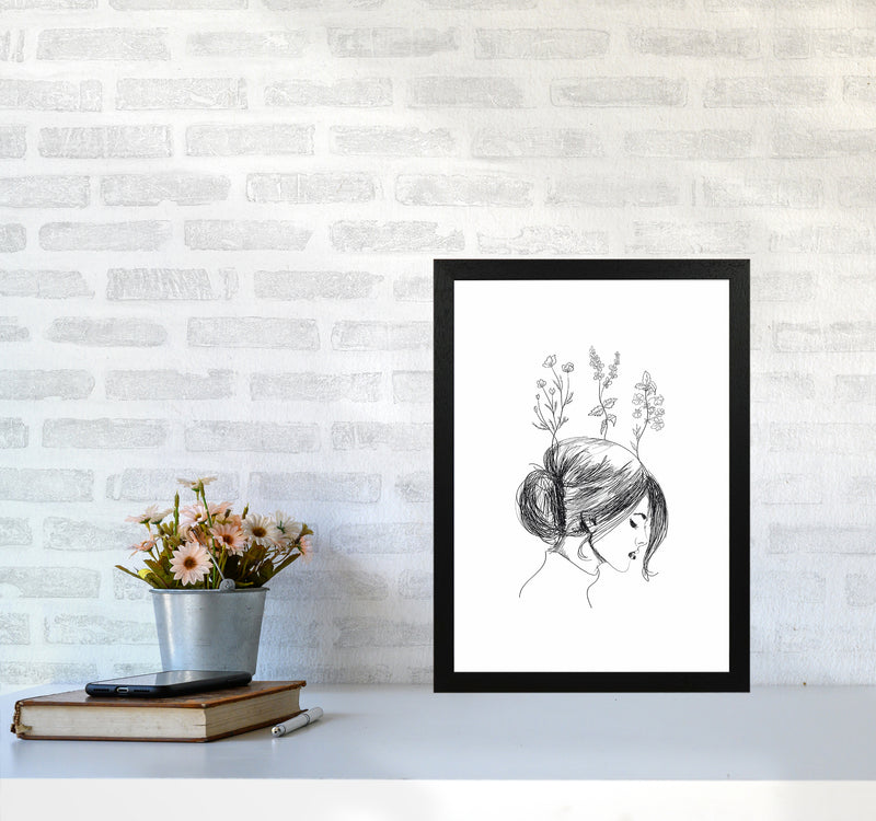 Hand Drawn Flower Girl Art Print by Seven Trees Design A3 White Frame