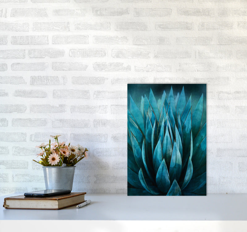 Blue Succulent Art Print by Seven Trees Design A3 Black Frame