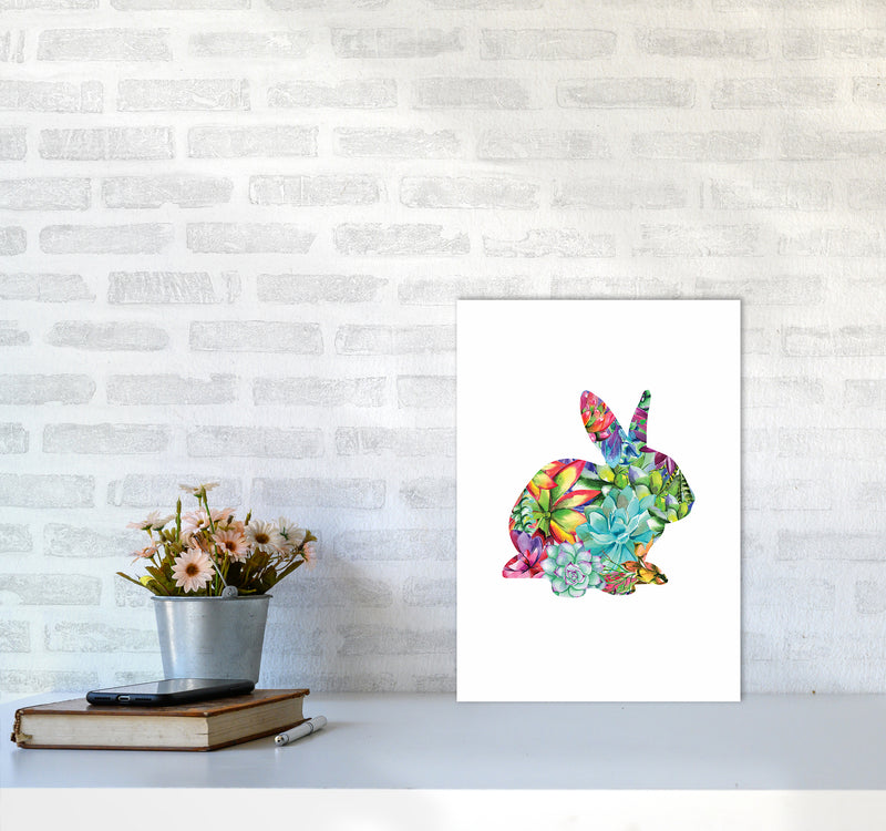 Succulents Bunny Animal Art Print by Seven Trees Design A3 Black Frame