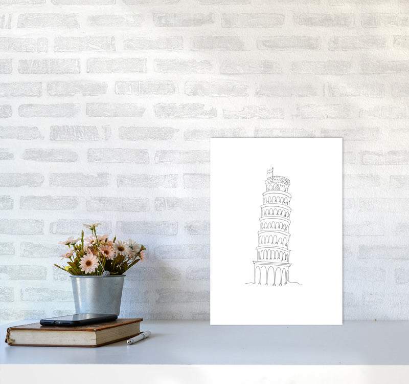 One Line Pissa Tower Art Print by Seven Trees Design A3 Black Frame