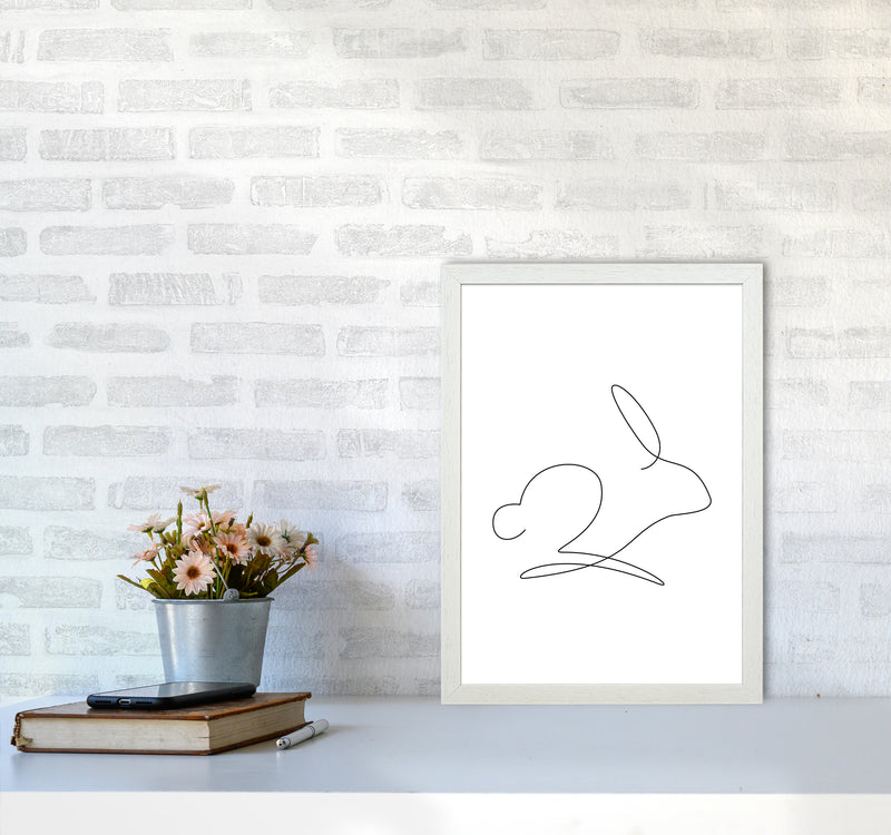 One Line Rabbit Art Print by Seven Trees Design A3 Oak Frame