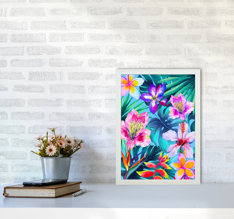 The Tropical Flowers Art Print by Seven Trees Design A3 Oak Frame