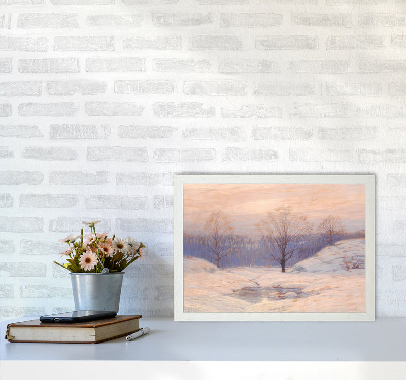Snowy Sunset Art Print by Seven Trees Design A3 Oak Frame