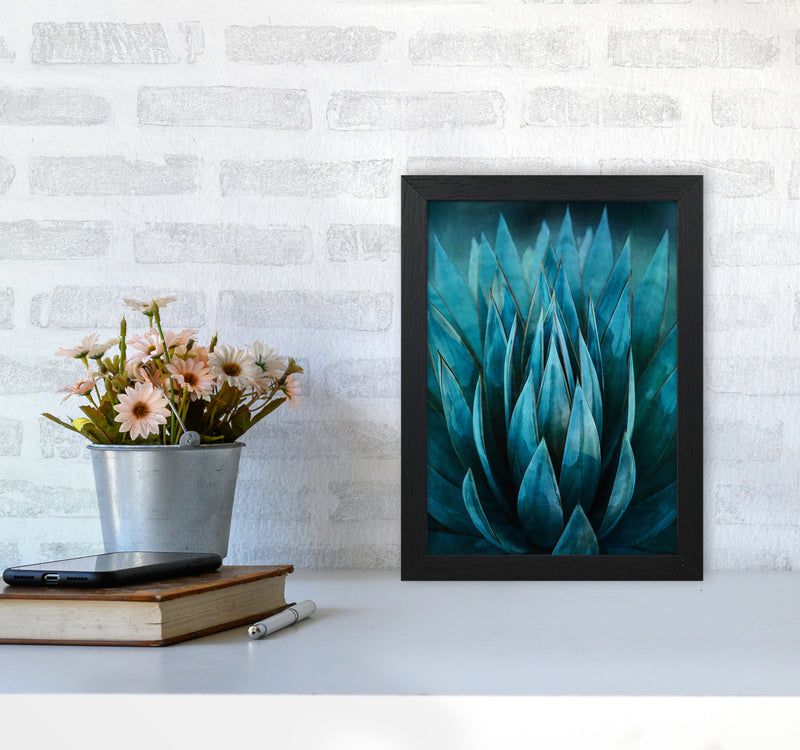 Blue Succulent Art Print by Seven Trees Design A4 White Frame