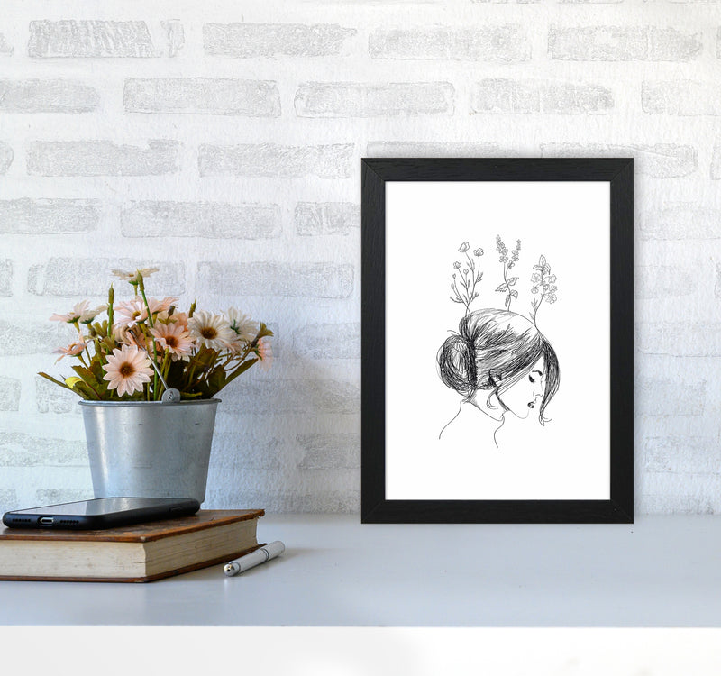 Hand Drawn Flower Girl Art Print by Seven Trees Design A4 White Frame