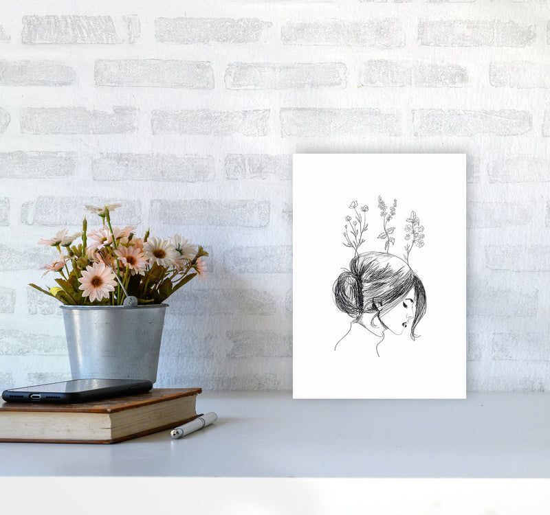 Hand Drawn Flower Girl Art Print by Seven Trees Design A4 Black Frame