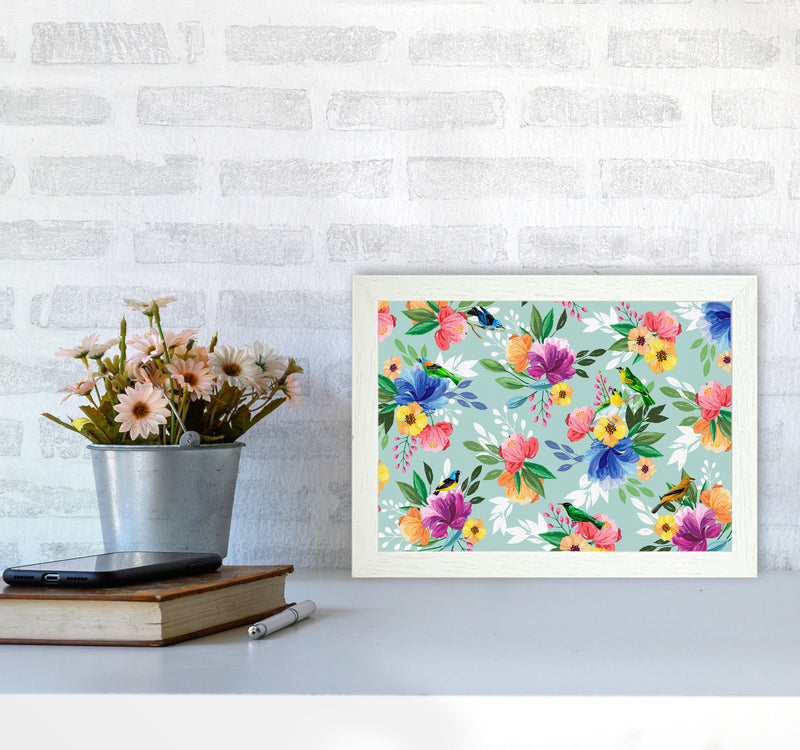 flowers birds Art Print by Seven Trees Design A4 Oak Frame
