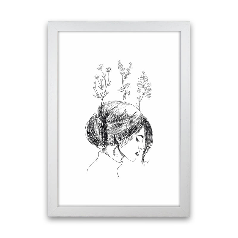 Hand Drawn Flower Girl Art Print by Seven Trees Design White Grain