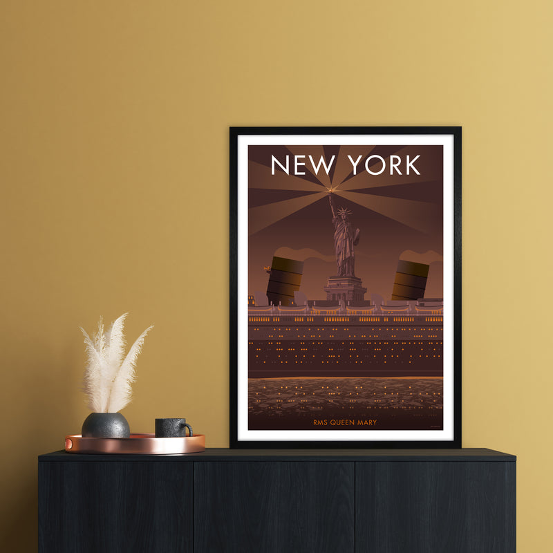 New York Sepia Art Print by Stephen Millership A1 White Frame