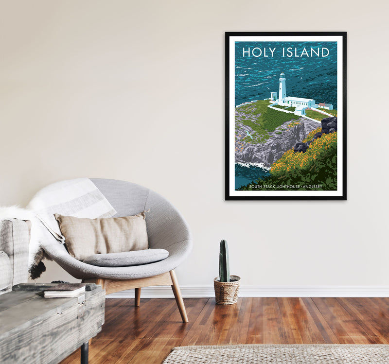Holy Island by Stephen Millership A1 White Frame