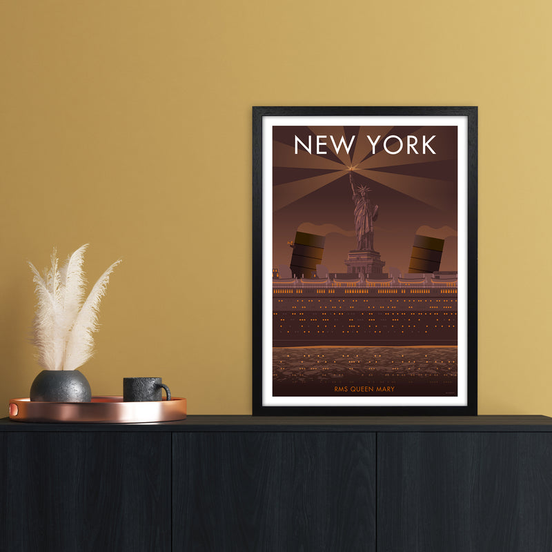 New York Sepia Art Print by Stephen Millership A2 White Frame