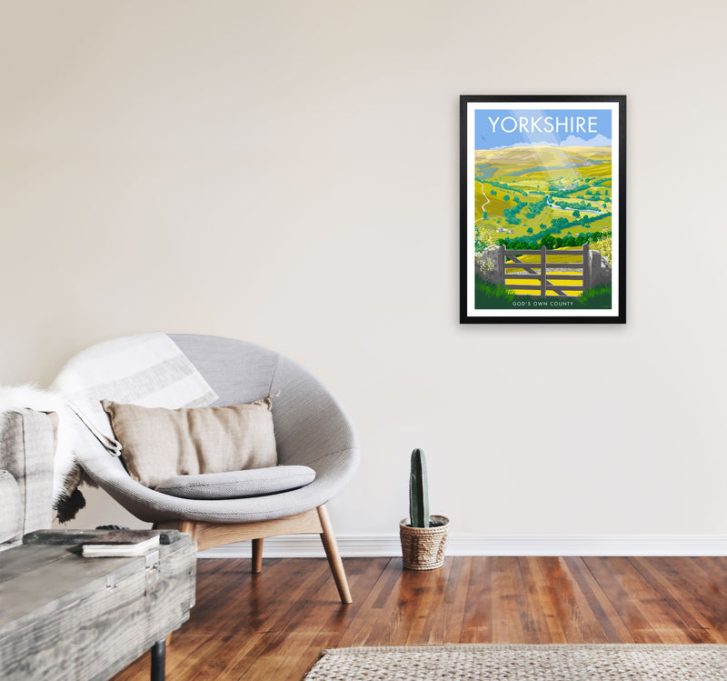Yorkshire (God's Own County) Art Print Travel Poster by Stephen Millership A2 White Frame