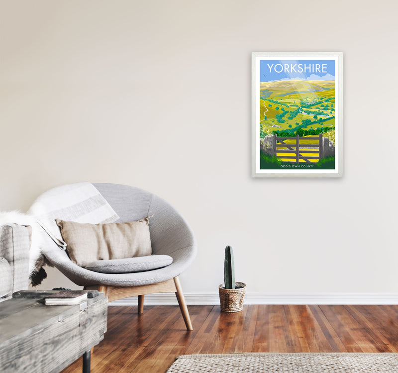 Yorkshire (God's Own County) Art Print Travel Poster by Stephen Millership A2 Oak Frame