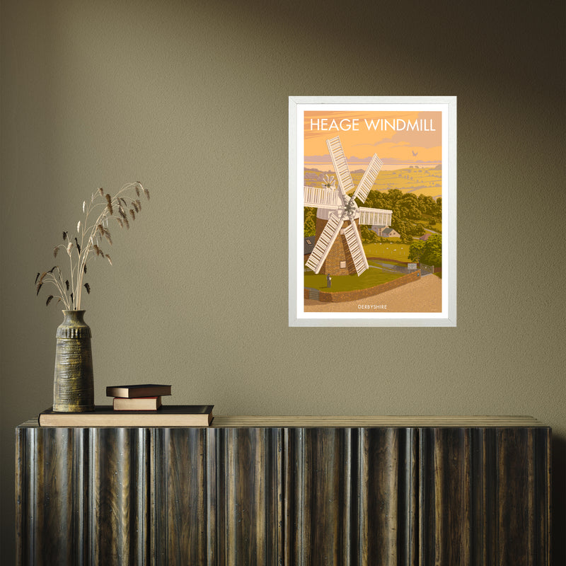 DERBYSHIRE HEAGE WINDMILL A3 by Stephen Millership A2 White Frame