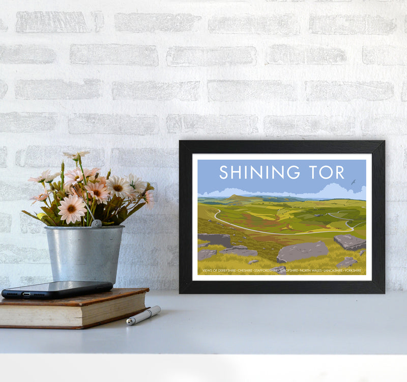 Derbyshire Shining Tor Travel Art Print By Stephen Millership A4 White Frame
