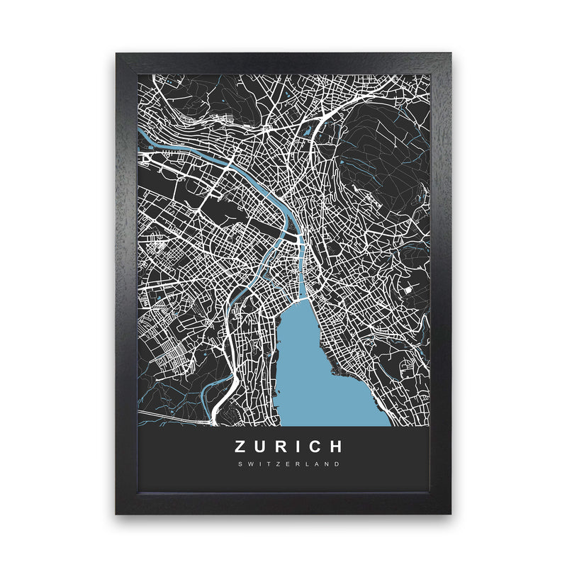 Zurich Art Print by UrbanMaps Black Grain