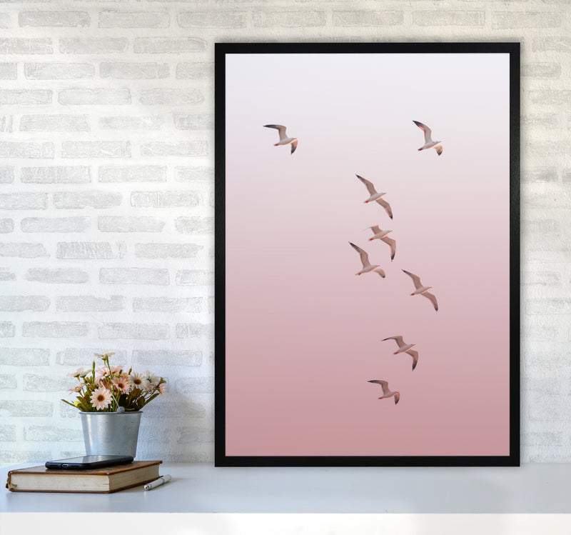 Birds in the Sky-pink Photography Print by Victoria Frost A1 White Frame