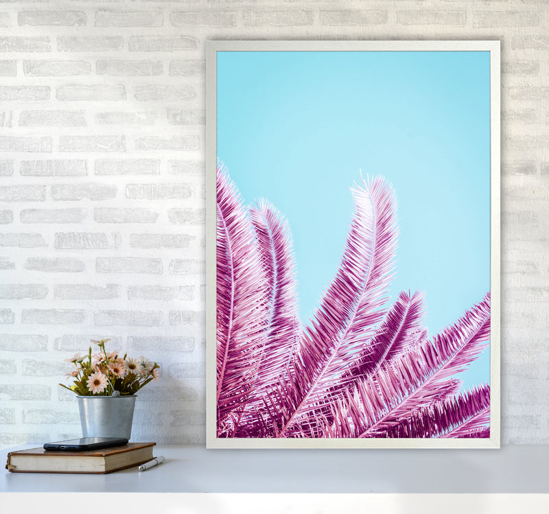 Pink Palm Trees Photography Print by Victoria Frost A1 Oak Frame
