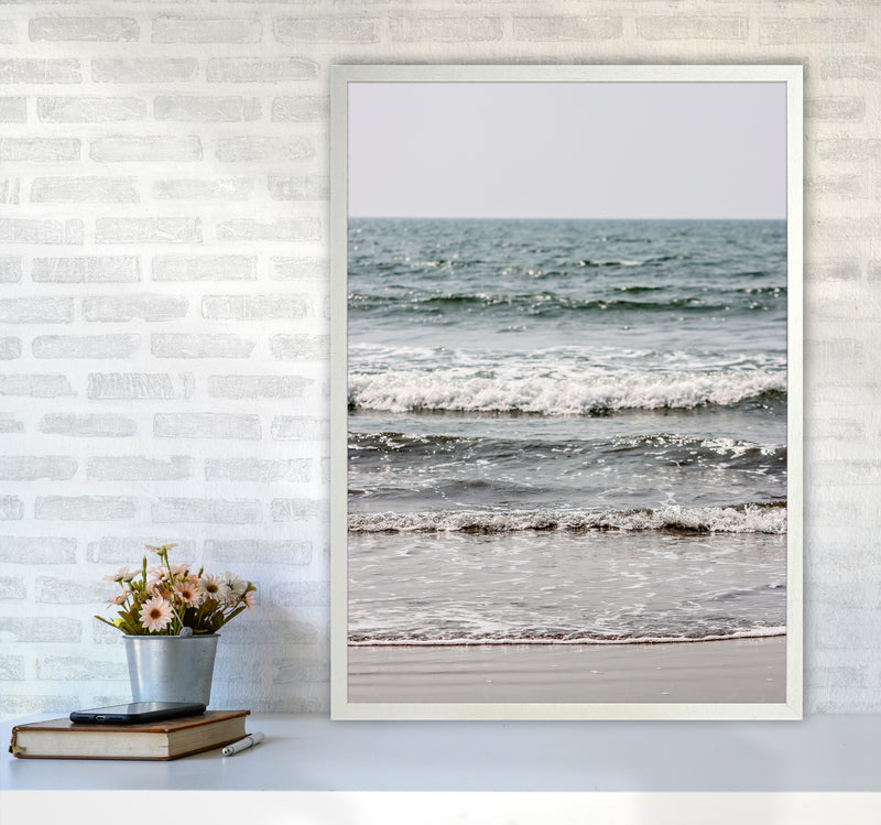 Blue Beach Waves Photography Print by Victoria Frost A1 Oak Frame