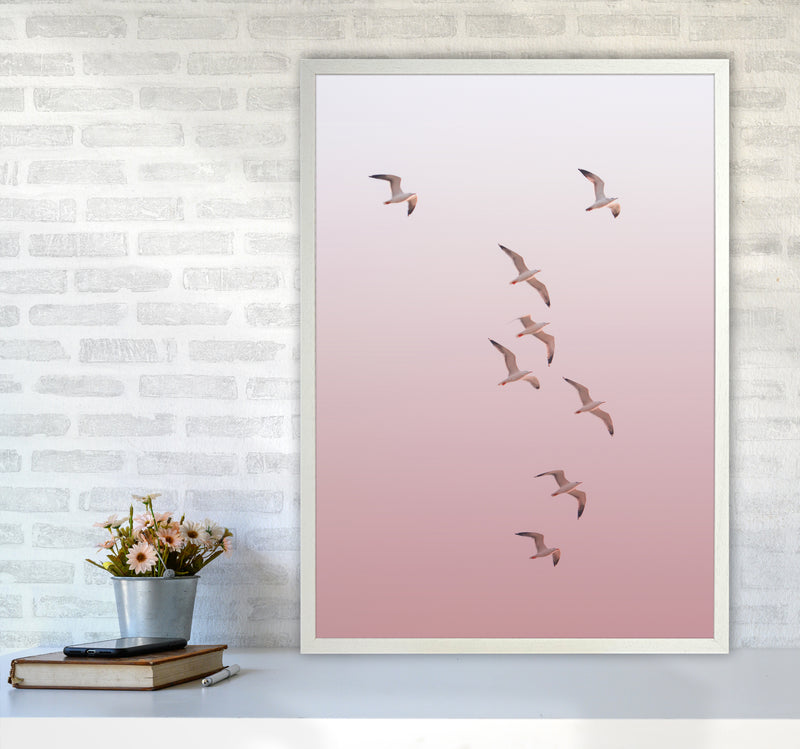 Birds in the Sky-pink Photography Print by Victoria Frost A1 Oak Frame