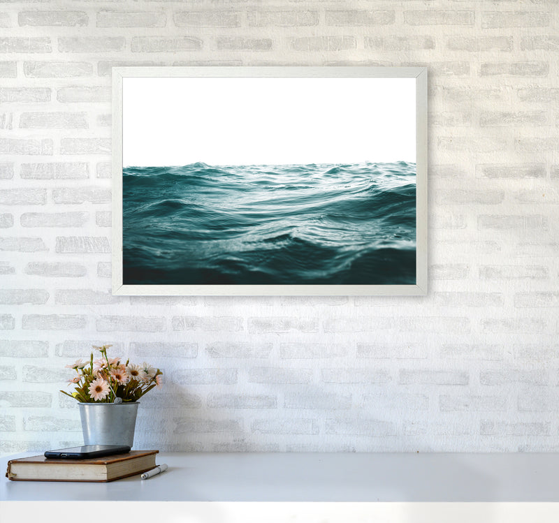 Blue Ocean Waves Photography Print by Victoria Frost A2 Oak Frame