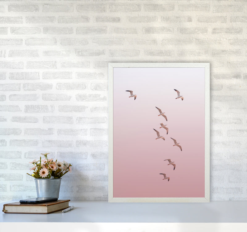 Birds in the Sky-pink Photography Print by Victoria Frost A2 Oak Frame