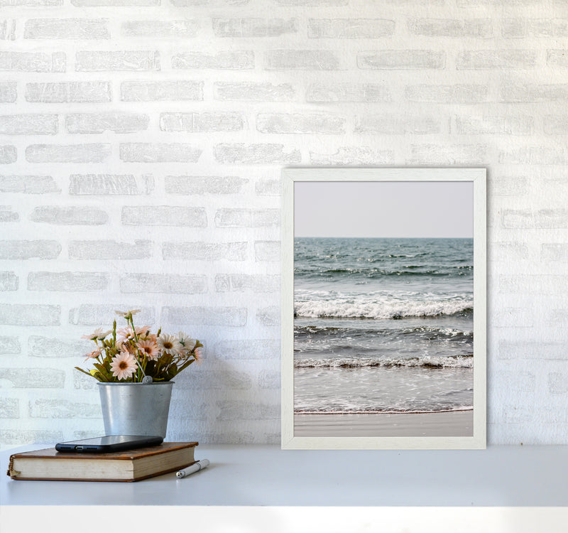 Blue Beach Waves Photography Print by Victoria Frost A3 Oak Frame