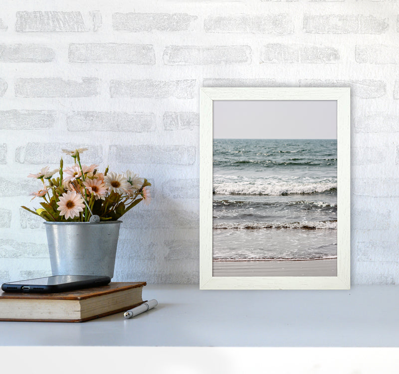 Blue Beach Waves Photography Print by Victoria Frost A4 Oak Frame