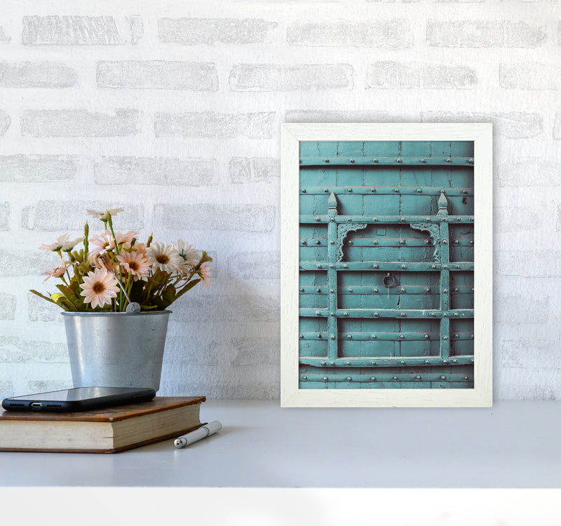 Blue Door Photography Print by Victoria Frost A4 Oak Frame