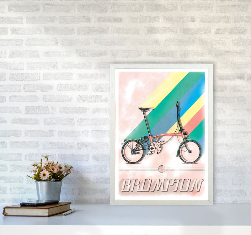 Brompton Vintage Cycling Print by Wyatt9 A2 Oak Frame