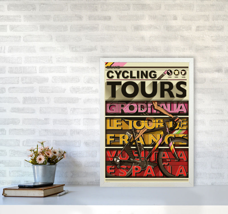 Grand Tours Cycling Print by Wyatt9 A2 Oak Frame