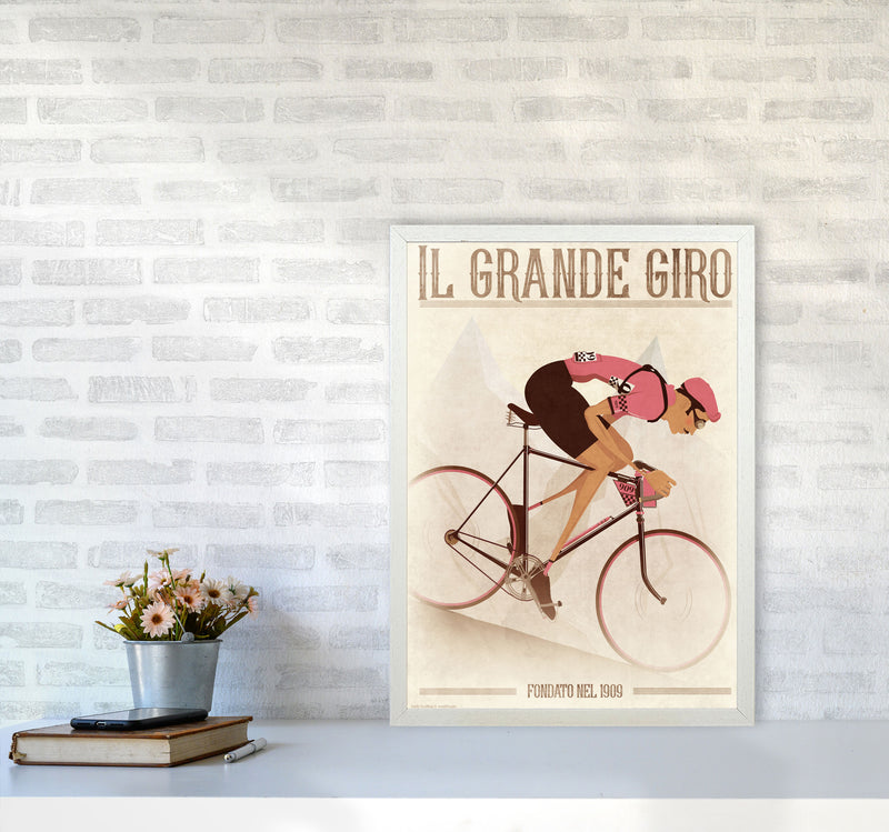 PinkRetro Cycling Print by Wyatt9 A2 Oak Frame