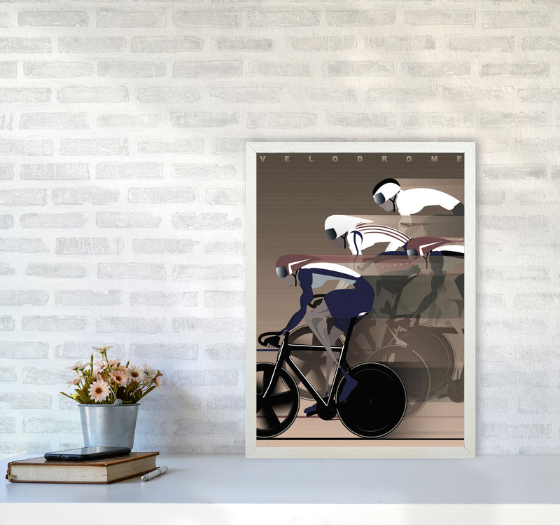 Velo Brown Cycling Print by Wyatt9 A2 Oak Frame