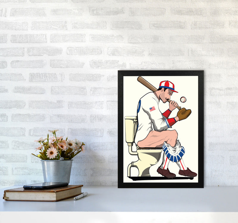 Baseball Player on the Loo by Wyatt9 A3 White Frame