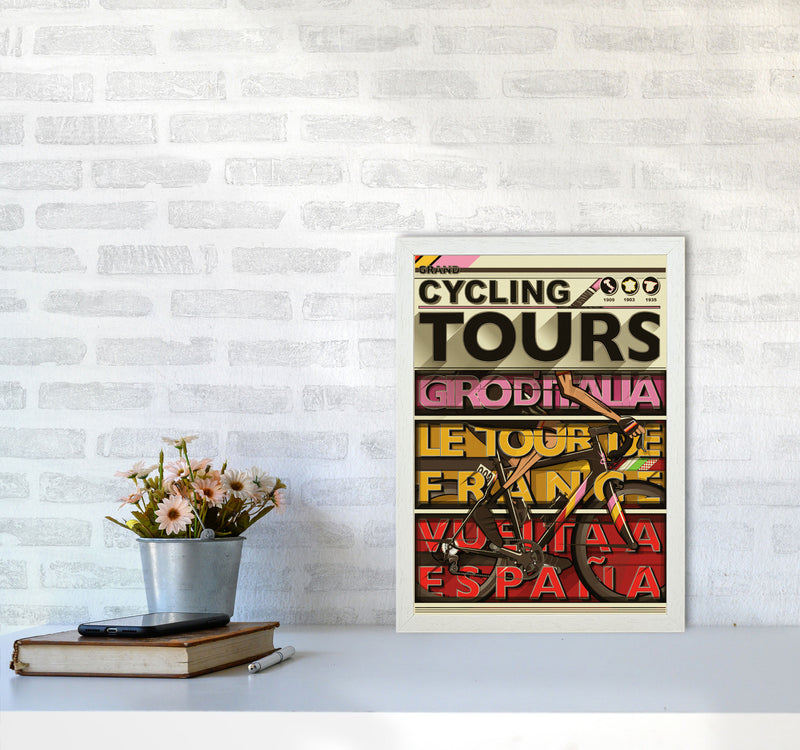 Grand Tours Cycling Print by Wyatt9 A3 Oak Frame