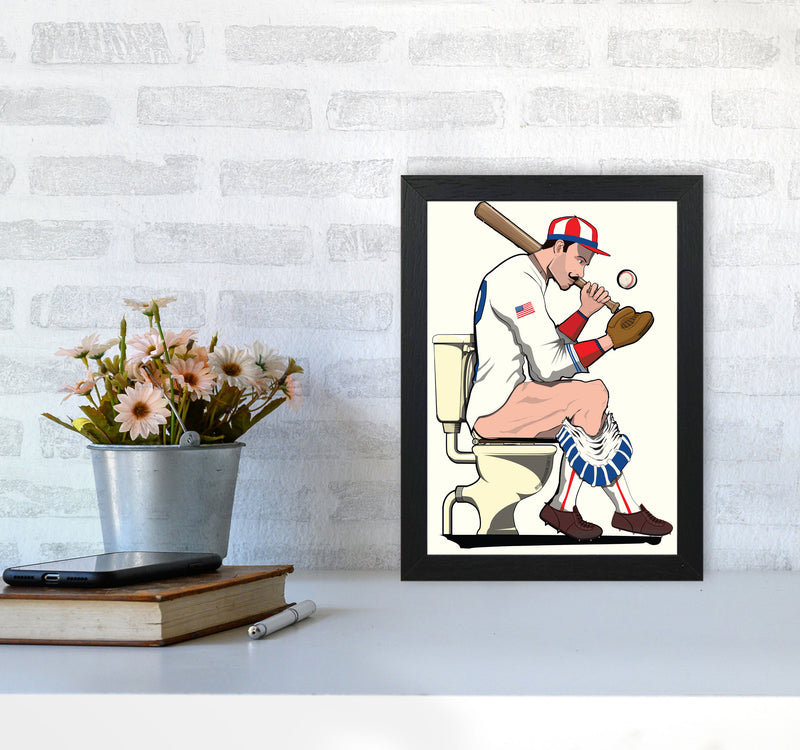 Baseball Player on the Loo by Wyatt9 A4 White Frame