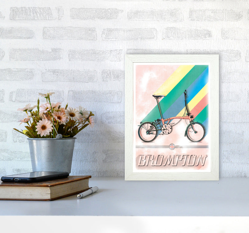 Brompton Vintage Cycling Print by Wyatt9 A4 Oak Frame