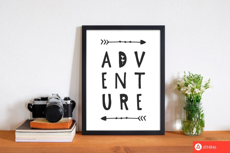 Adventure black modern fine art print, framed typography wall art